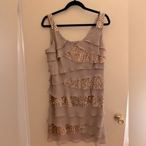 Golden sequined ruffled dress. Perfect for a party or club